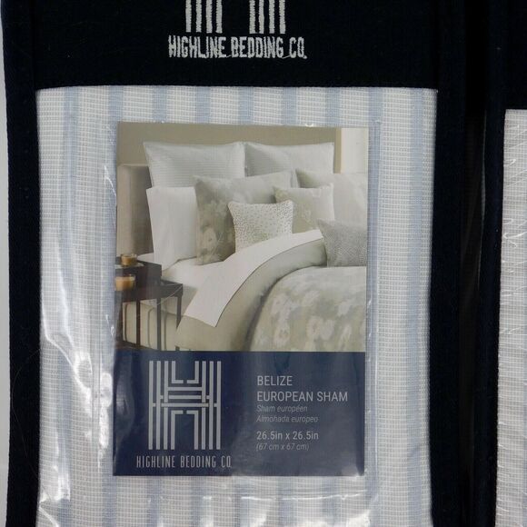 Highline Bedding Co Belize Blue Haze Stripe Euro Sham Set Of Two - Picture 2 of 4